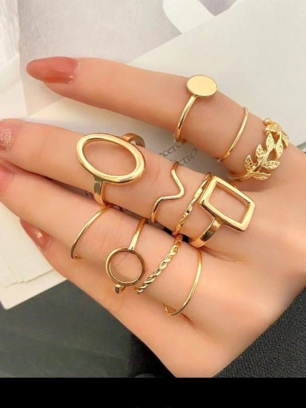 11Psc Stainless steel Gold-Tone Ring Set